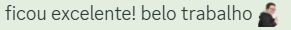 print de mensagem escrito: "ficou excelente! belo trabalho" e um emoji meu fazendo joia (ou thumbs up) com as mãos