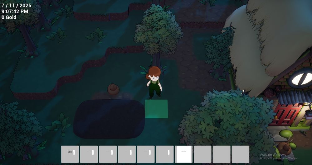 Nighttime. The lights are on, but my character is glowing too brightly.