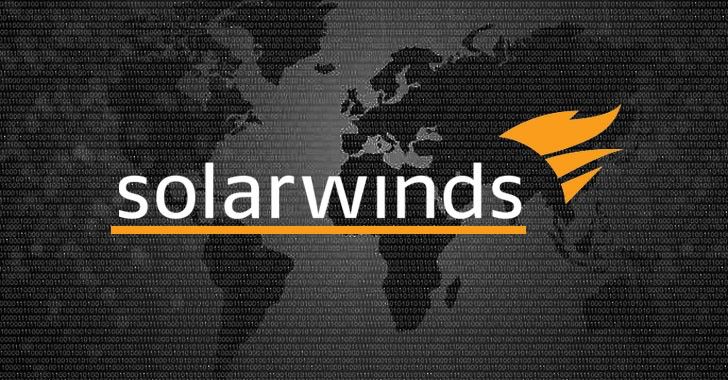 SolarWinds logo over world map silhouette