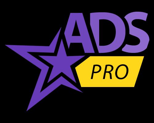 Logo of the Ads Pro plugin, showing a purple stylized star with the text ‘ADS’ in purple and ‘PRO’ in a yellow box