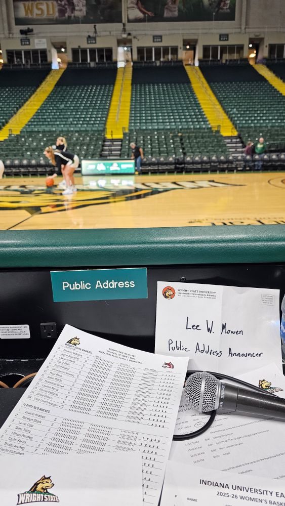 View from the Public Address Announcer's seat at Wright State University's Nutter Center.