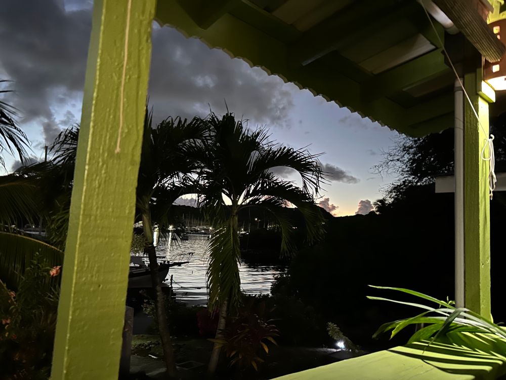 Sunset from the deck of my favorite bar at The Cove Marina, Grenada. 