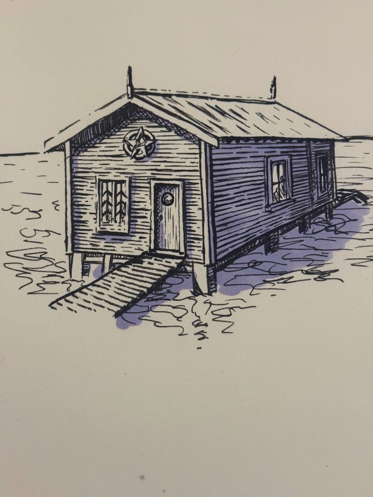 A pen sketch of a boat shed in Wellington New Zealand 