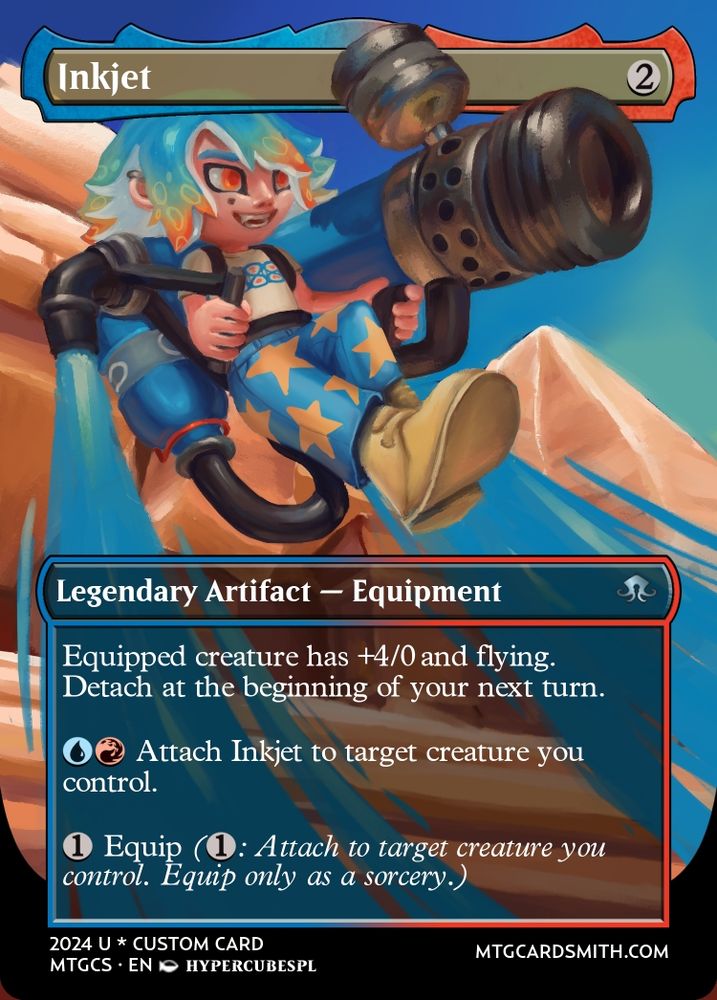 A digital drawing of Hypercubes splatsona using inkjet formatted like a magic the gathering card 