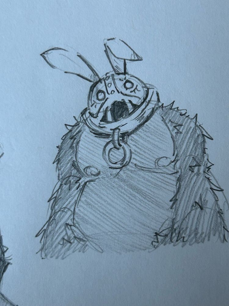 A sketch of Sergueï staring at the camera with a bent left ear leaning subtly to the left.