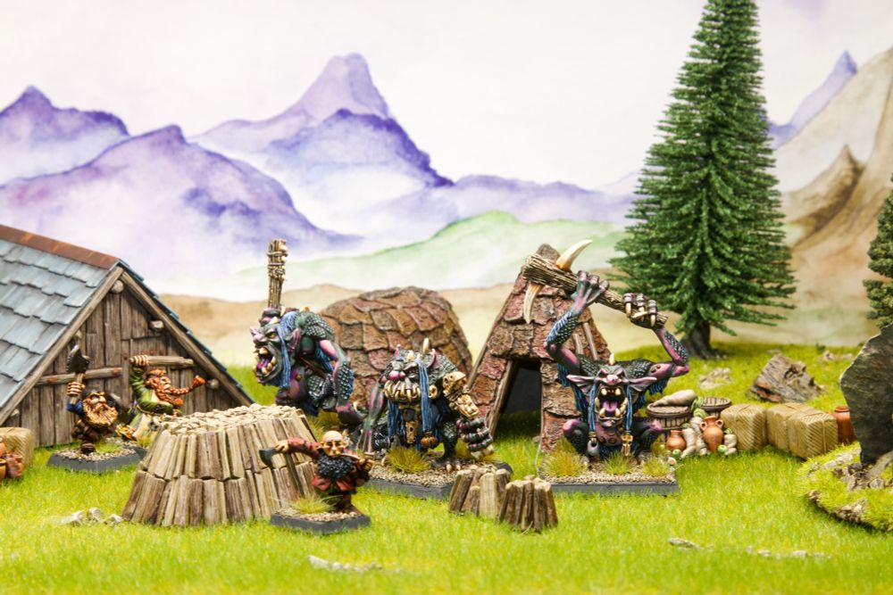 River Trolls attacking Dwarf charcoal burner camp