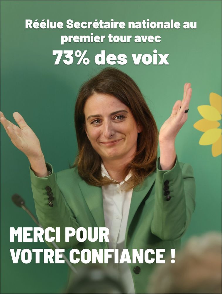 Réélue Secrétaire nationale au premier tour avec 73% des voix

MERCI POUR VOTRE CONFIANCE !

(avec une photo de Marine Tondelier)