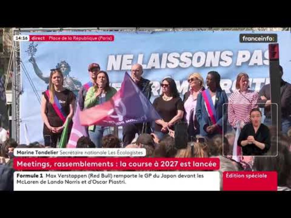 "Le RN change la loi quand elle s’applique à eux" Marine Tondelier Place de la République le 6 avril