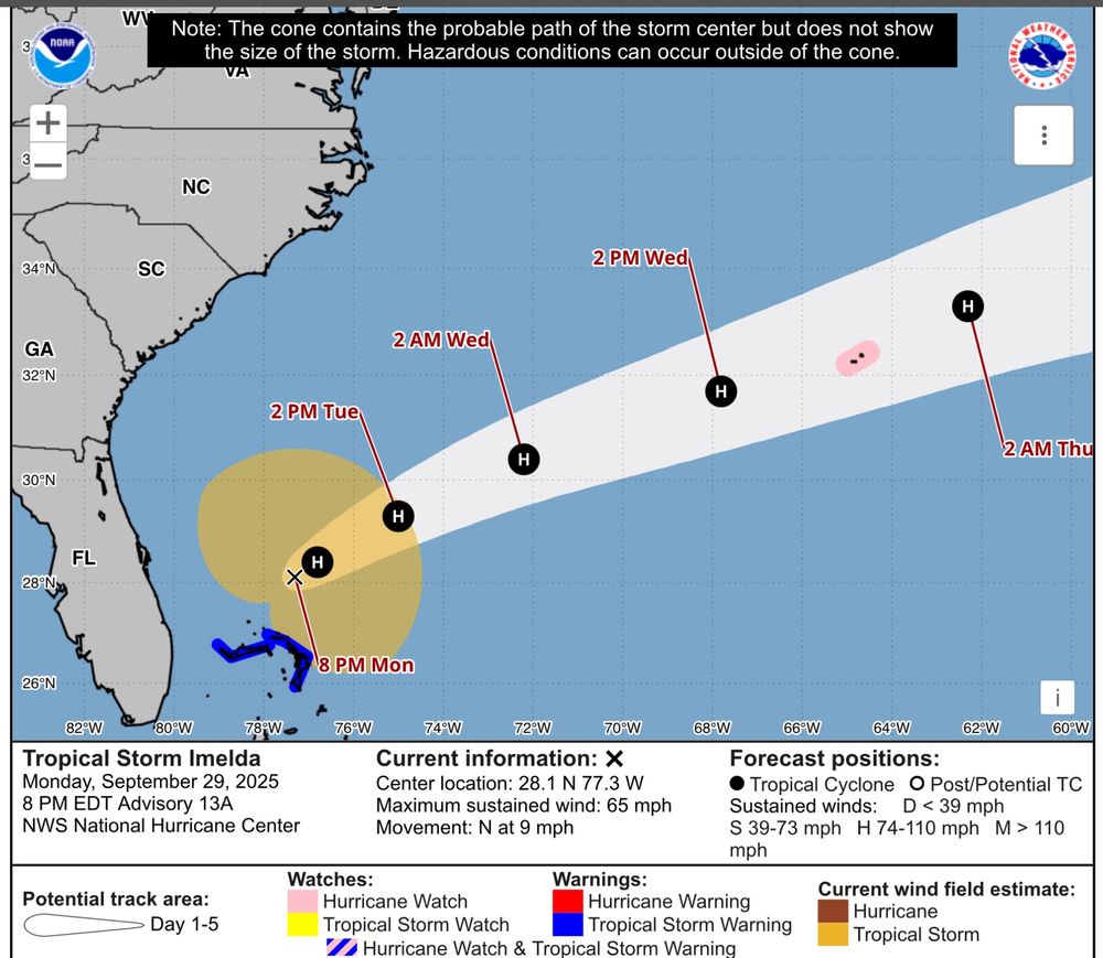 NHC cone map zoomed in.
