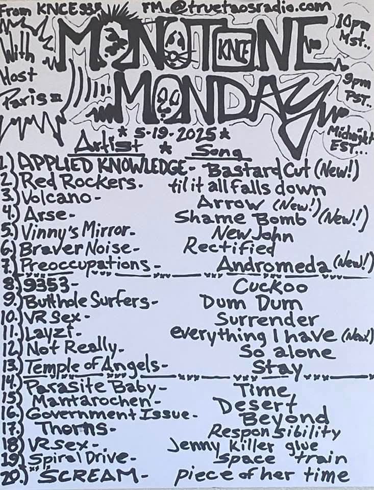Playlist from Monotone Monday on True Taos Radio