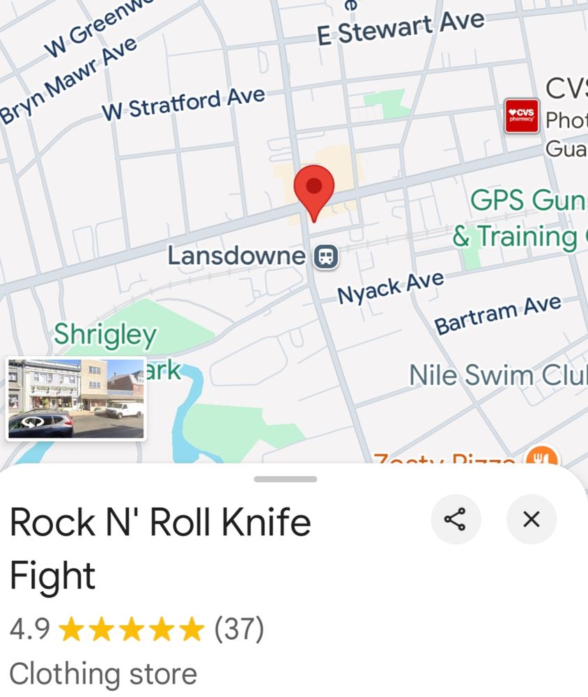 Google map of Rock n Rill Knife fight in Lansdowne PA