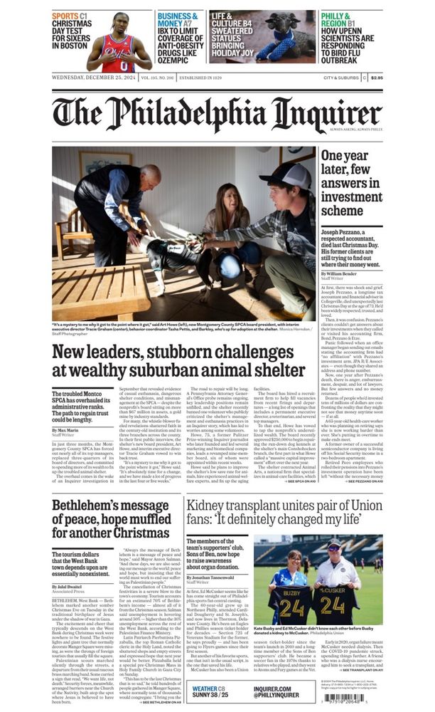 The front page of today’s Philadelphia Inquirer, with my piece in the lower right portion. 