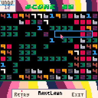 "Make Lawn", one of the modes. There are a lot of green threes littered on the board. There's an "undo" button and no timer.