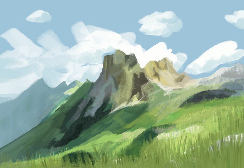 Digital painting of a mountain