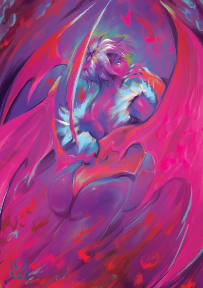 digital painting of Lilith from Darkstalkers with red and pink color theme
main focus is on her back