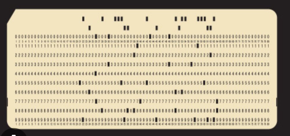  Rectangular card with rows of rectangular holes punched out, used in programming early computers.