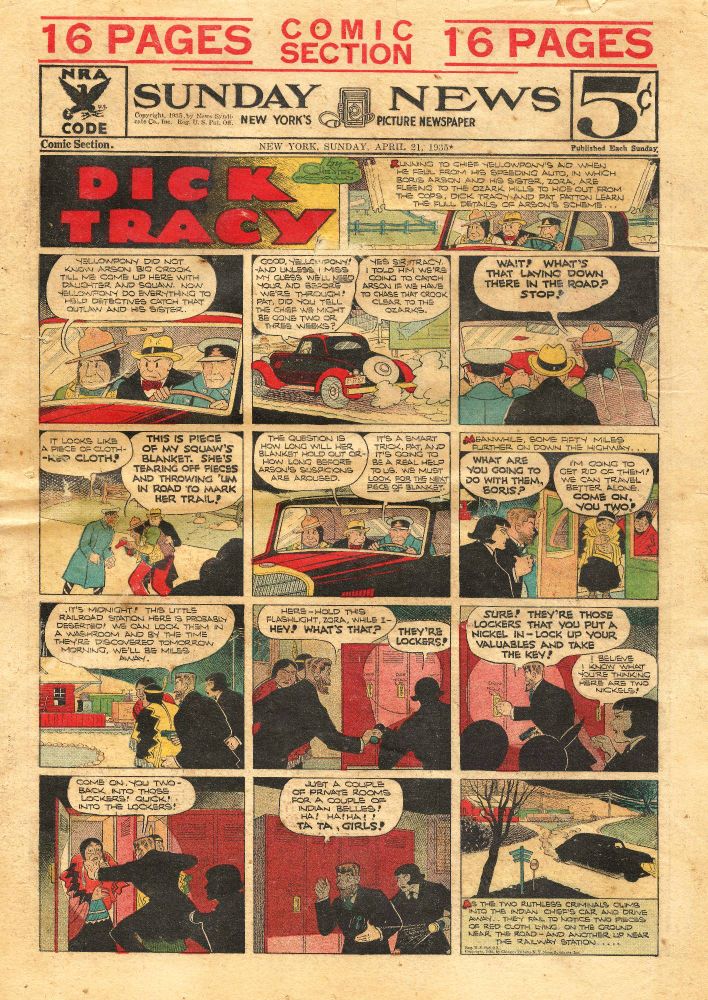 Dick Tracy Sunday comic page April 21, 1935, from the Sunday News, New York