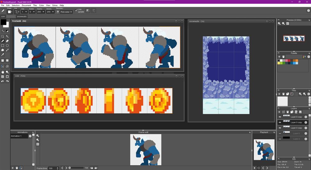 Pyxel software for editing pixel tiles and animation