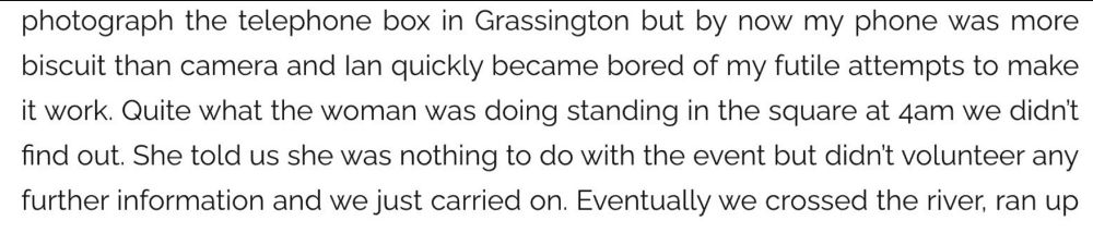 A screen grab of a blog post that says "quite what the woman was doing standing in the square at 4am we didnt find out"