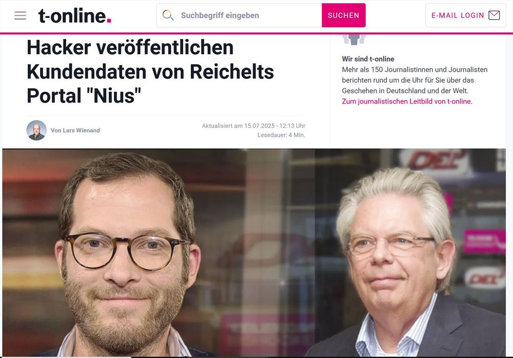 Hacker veröffentlichen Kundendaten von Reichelts Portal "Nius"

    Lars Wienand

Von 
Lars Wienand
Aktualisiert am 15.07.2025 - 12:13 Uhr