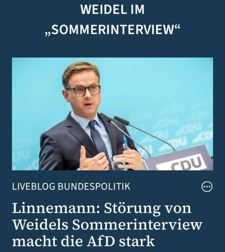 WEIDEL IM „SOMMERINTERVIEW" CDU LIVEBLOG BUNDESPOLITIK Linnemann: Storung von Weidels Sommerinterview macht die AfD stark