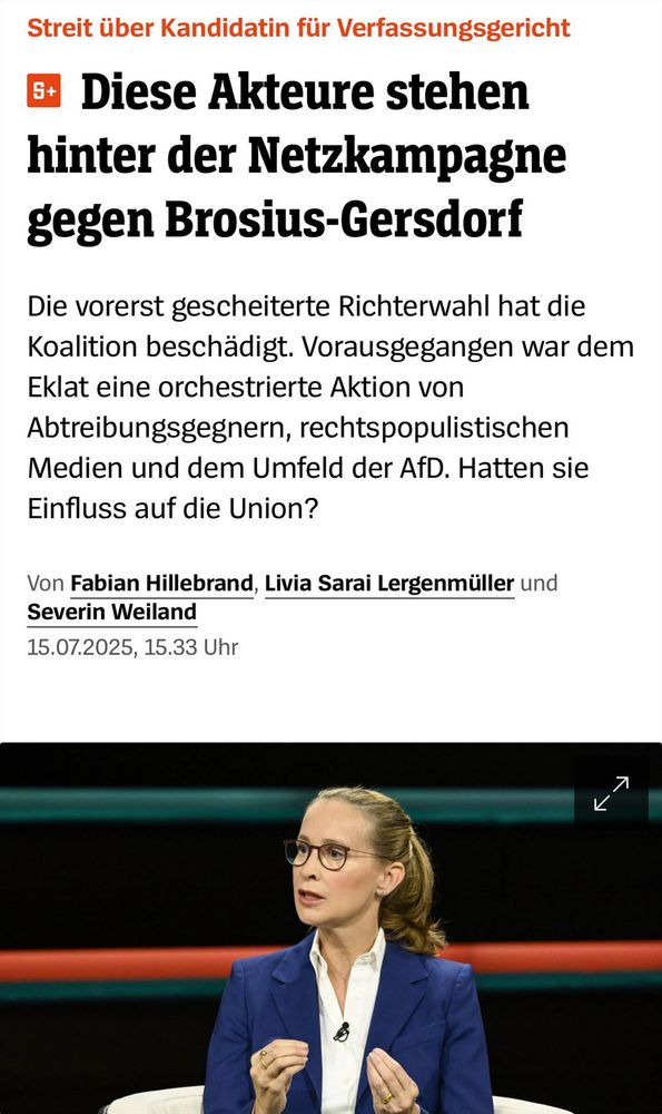 Streit über Kandidatin für Verfassungsgericht
 
Diese Akteure stehen hinter der Netzkampagne gegen Brosius-Gersdorf
Die vorerst gescheiterte Richterwahl hat die Koalition beschädigt. Vorausgegangen war dem Eklat eine orchestrierte Aktion von Abtreibungsgegnern, rechtspopulistischen Medien und dem Umfeld der AfD. Hatten sie Einfluss auf die Union?

