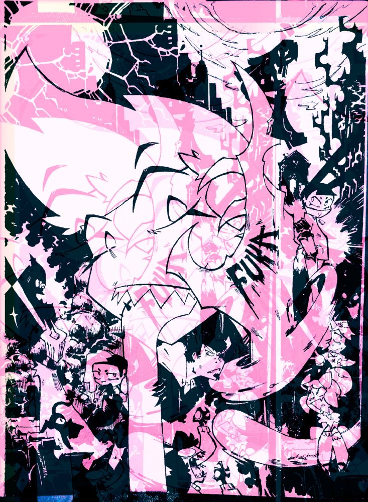 Ink drawn and digitally tweaked poster for my own series FUKA. Original Indie Animation that's the end goal dream babyyyy I can and shall make them a reality!