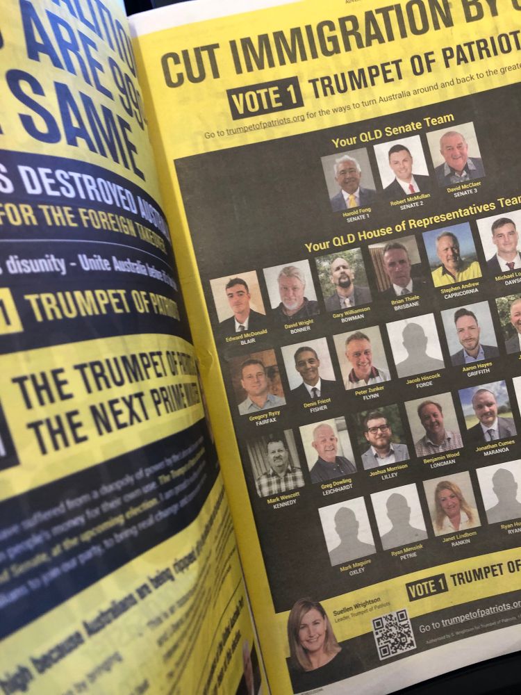 P 2 and p 3 courier mail 3/5/25 image is trump et of patriots 2 page ad