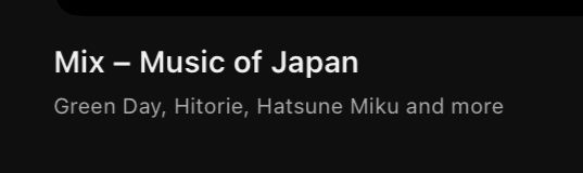 youtube mix labelled ‘music of japan’ containing green day, hitorie, hatsune miku and more
