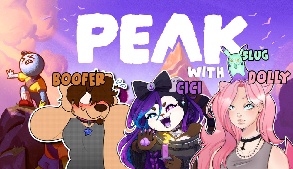 A picture of the PEAK logo with images of Boofer, Cici, Slug and Dolly