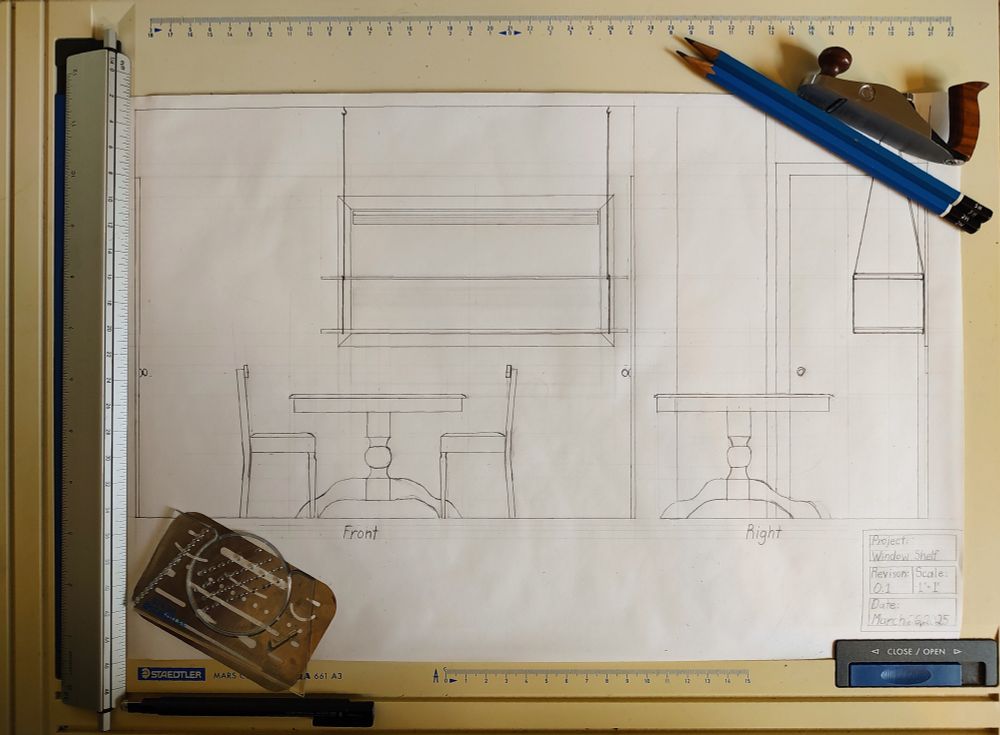 Draft plan for window shelves and some drafting tools