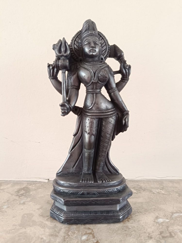 Statue of Ardhanarishwara, the Hindu deity representing the synthesis of masculine and feminine energies of creation illustrating how Shakti, the female principle, is inseparable from Shiva, the male principle, and vice versa. This particular piece was hand-carved recently in Tiruvannamalai, Tamil Nadu, India under the tutelage of a Christian master sculptor. Personal collection.