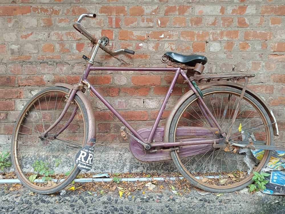 Bicycle leaning against a wall ...
