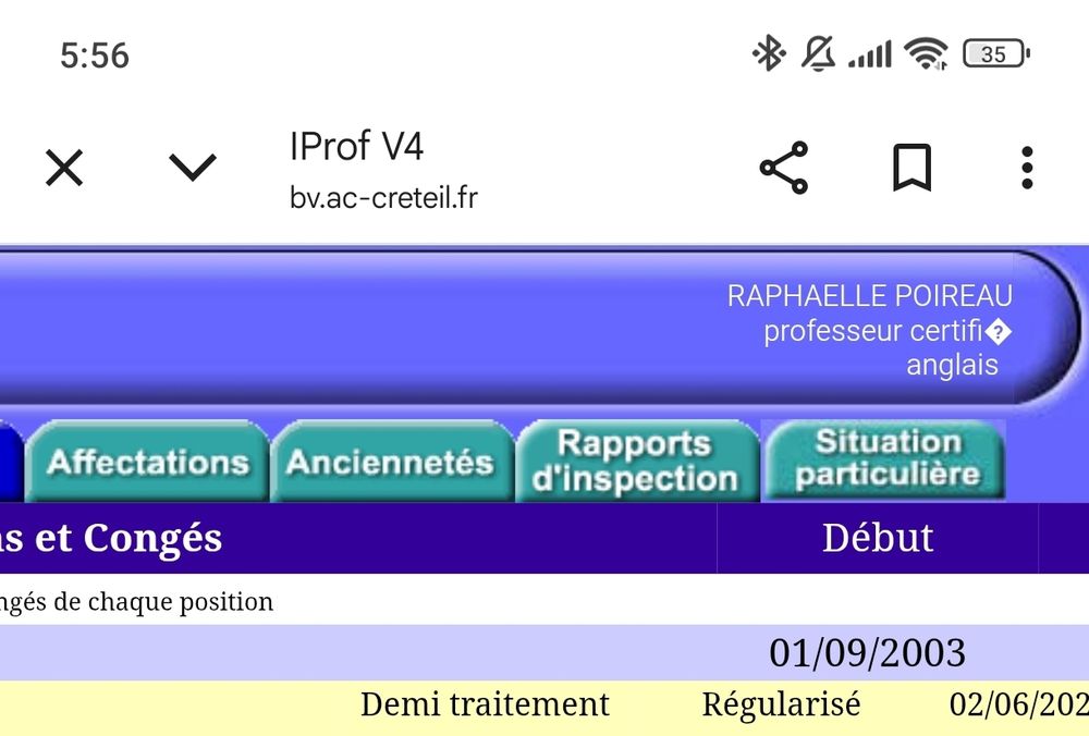 Capture d'écran d'IProf, montrant un demi traitement pour un CMO