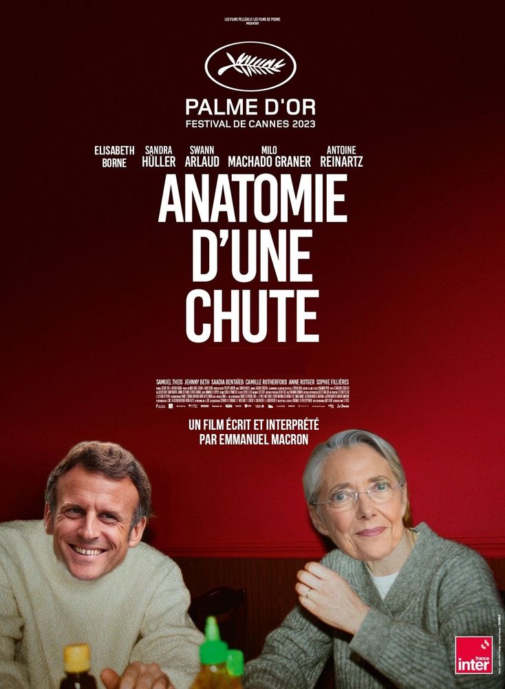 Affiche de Anatomie d'une chute avec Macron et Borne