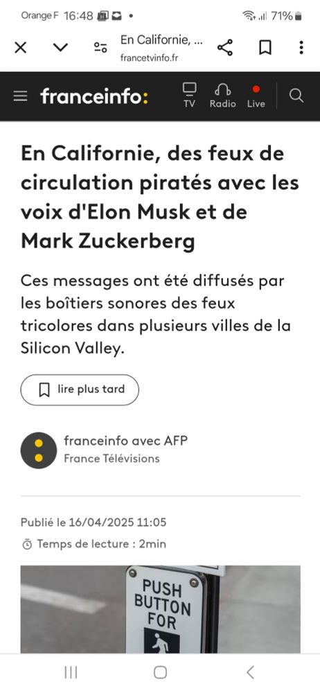 Info sur des feux de signalisation Californie piratés avec les voix de Musk et Trump