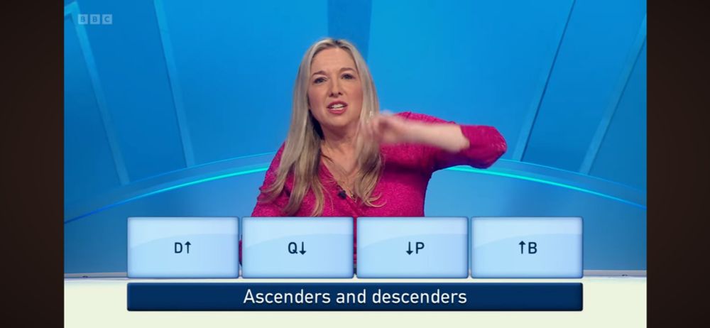 B and an arrow pointing upward.

This letter in lower give a series where the bar is going clowckwise and in a sequence.

d q p b (yes it is very visual and hard to explain And Victoria is struggling as well) 
