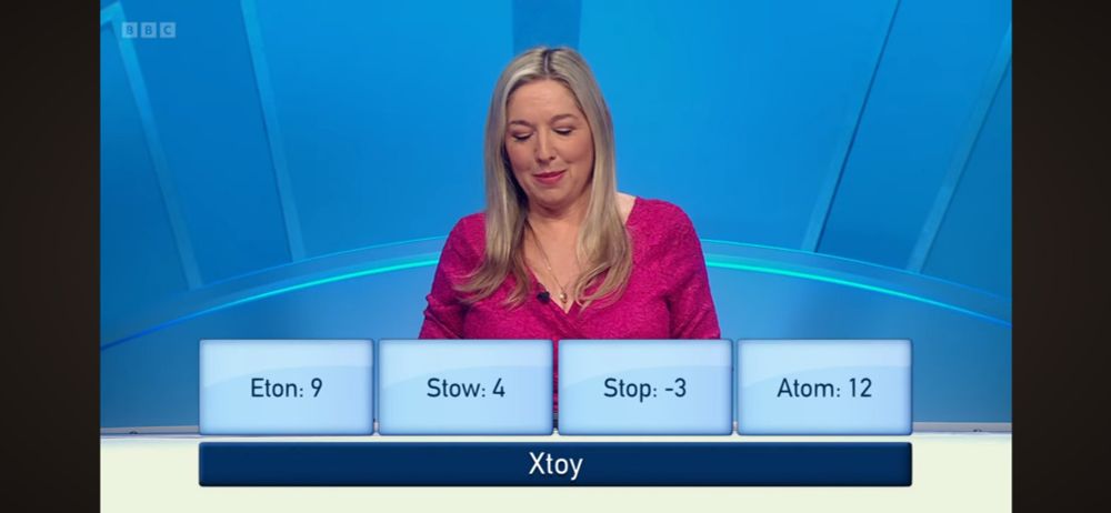 Victoria (solely known by her first name) give the answer:

Xtoy

As from the first letter to the last letter of each word and the number is the actual distance of said letters in the alphabetical order, i.e.

E to N and they 9 letters away from each other

S to W is 4
S to P is - 3
A to M is 12