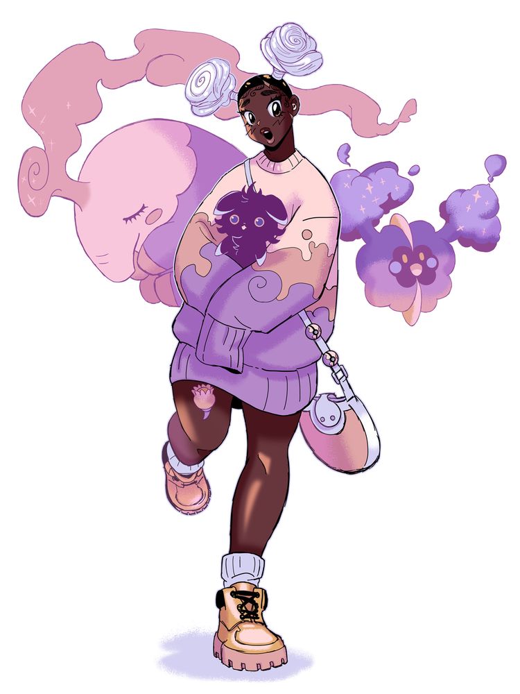 the isolated illustration of Mor with her pokemon