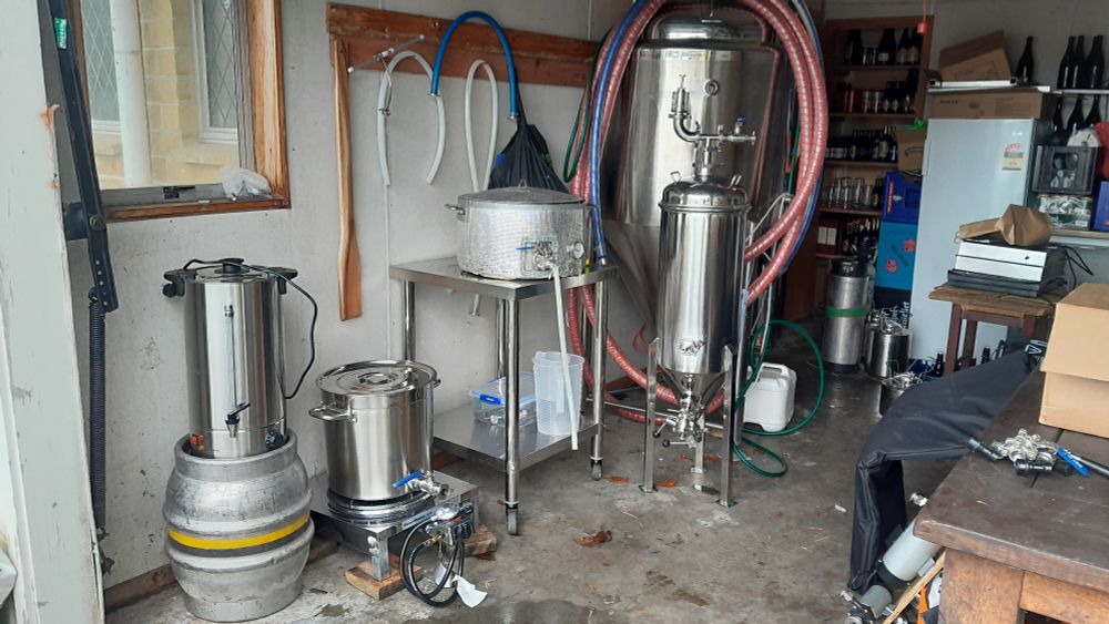 Home brewery set up in a garage