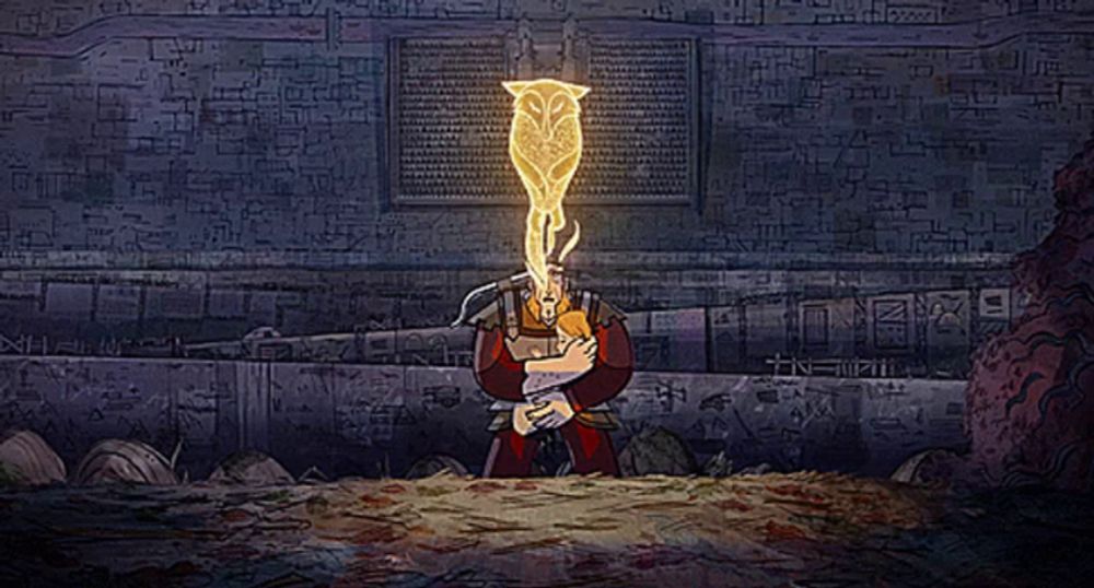 a cartoon drawing of a man holding a sword in front of a wall that says ' n ' on it