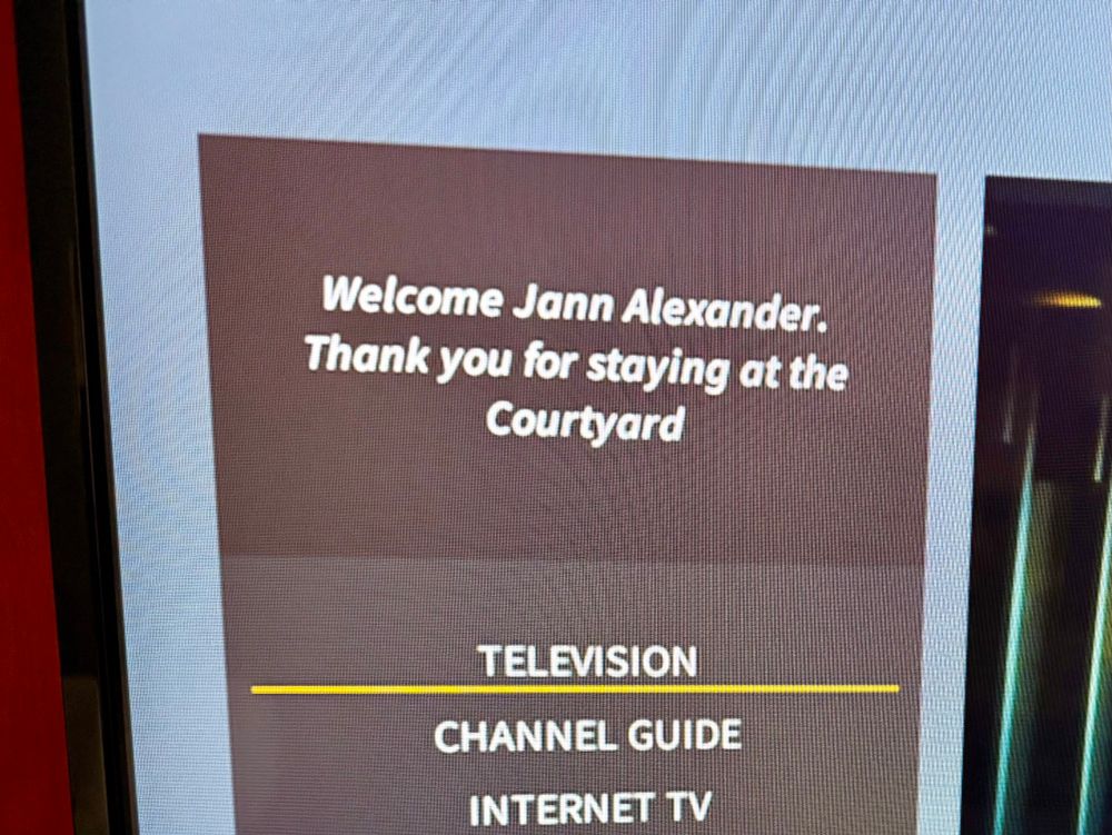 Tv screen says welcome