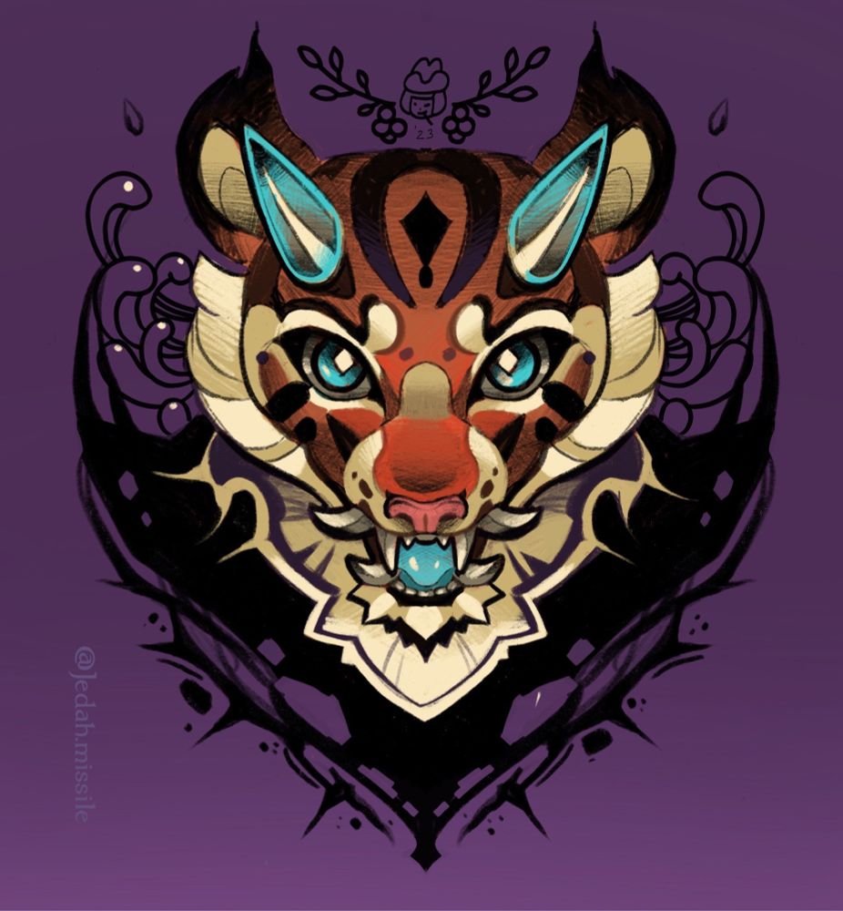 Tiger head with a mix of Neotraditionaland  and black work style tattoo elements