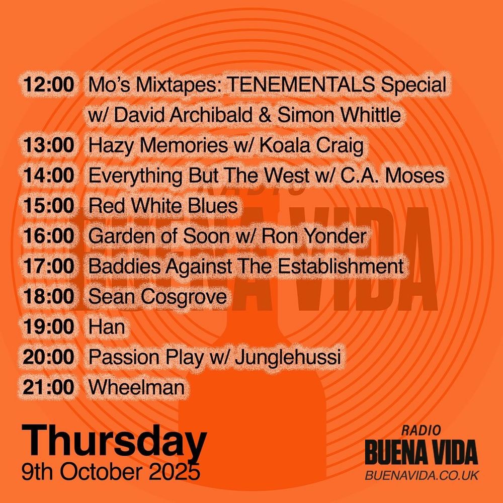 Timetable of radio shows for 9 October. The Tenementals listed as 12-1pm