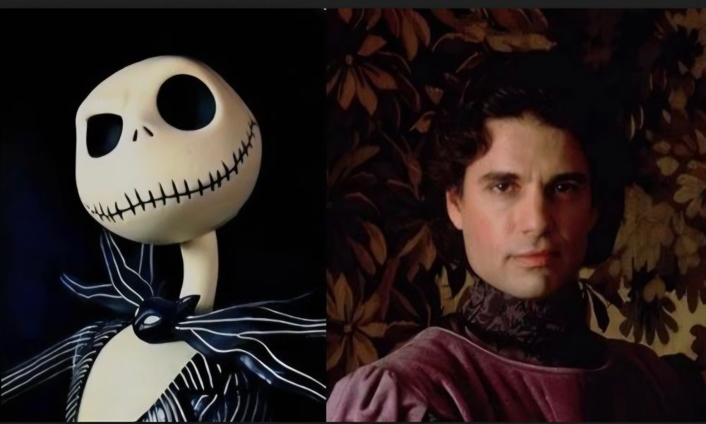 On the left is a head and torso shot of Jack Skellington from, "The Nightmare Before Christmas." On the right is Chris Sarandon as Prince Humperdink from, "The Princess Bride."