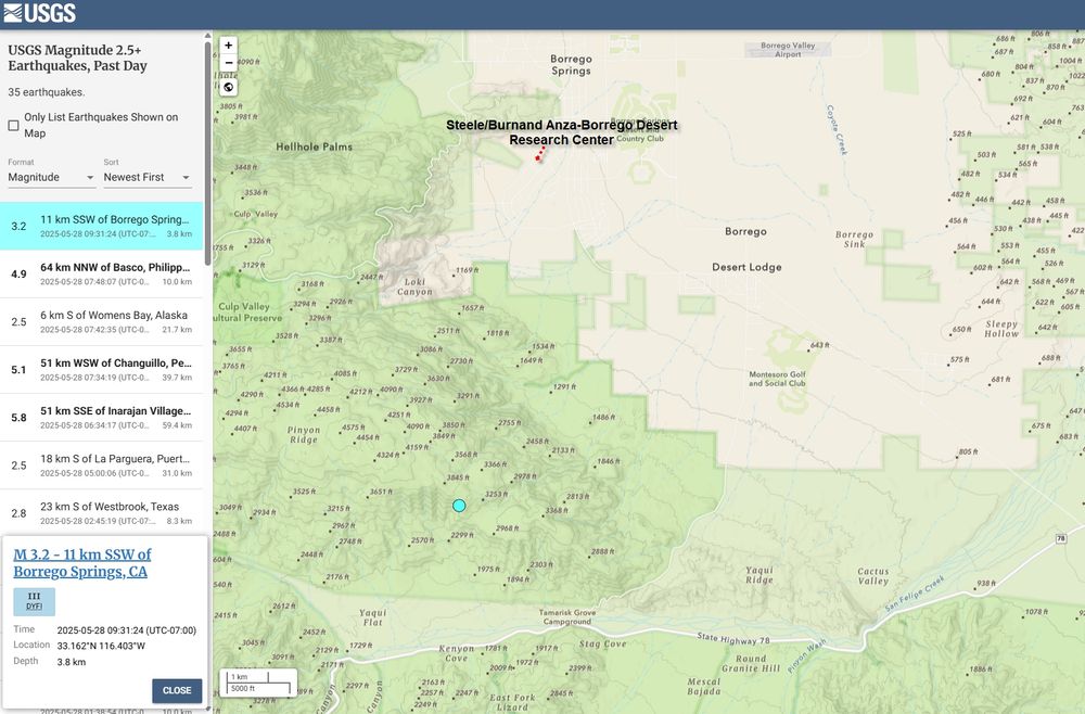 USGS map shows location of earthquake in relation to the Reserve. 
