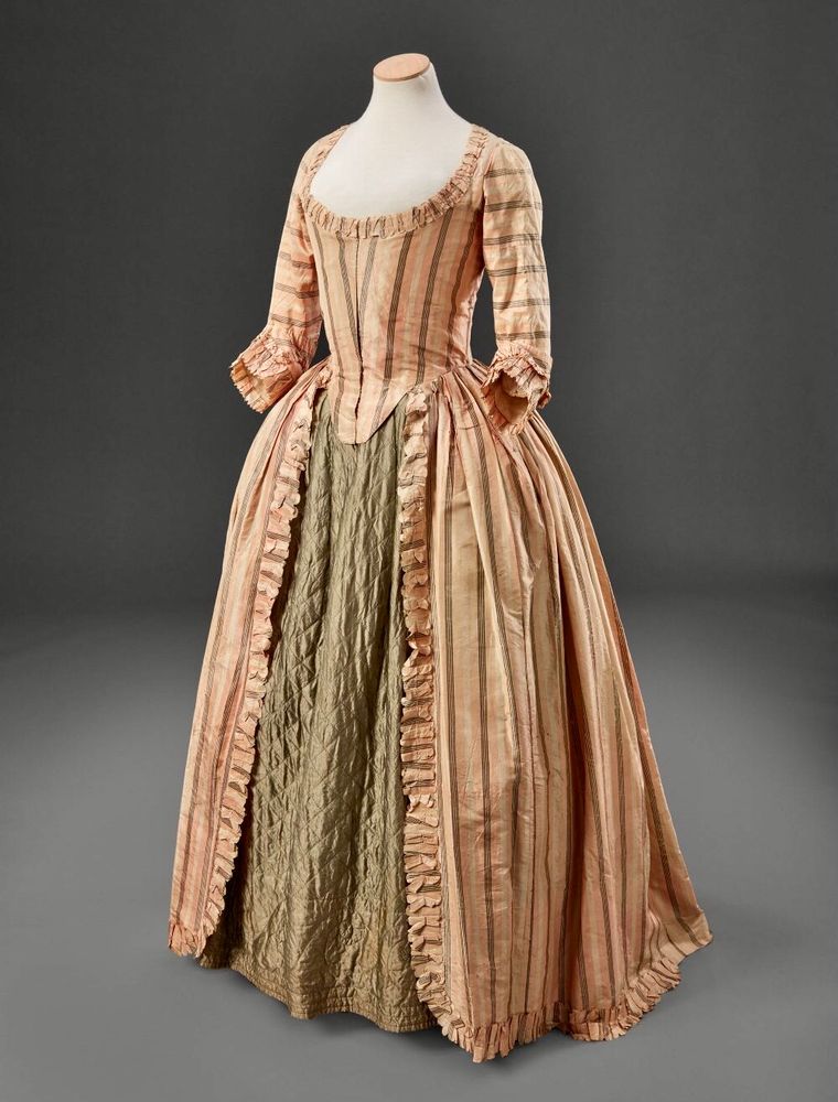 Striped silk gown with non original petticoat, 1775-80, JB