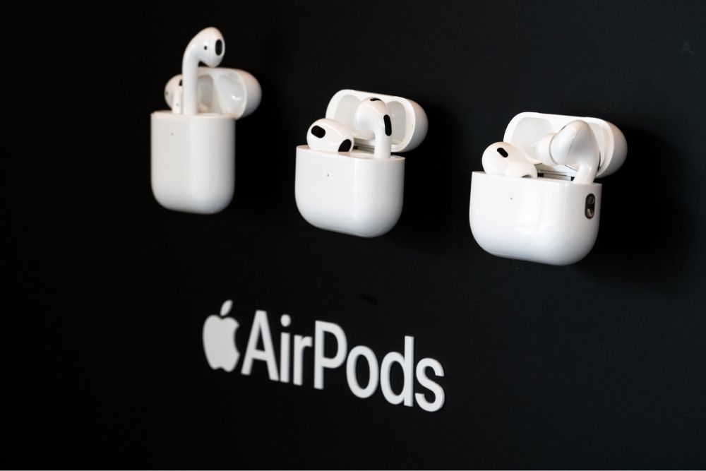 AirPods display at Apple Store with three different models