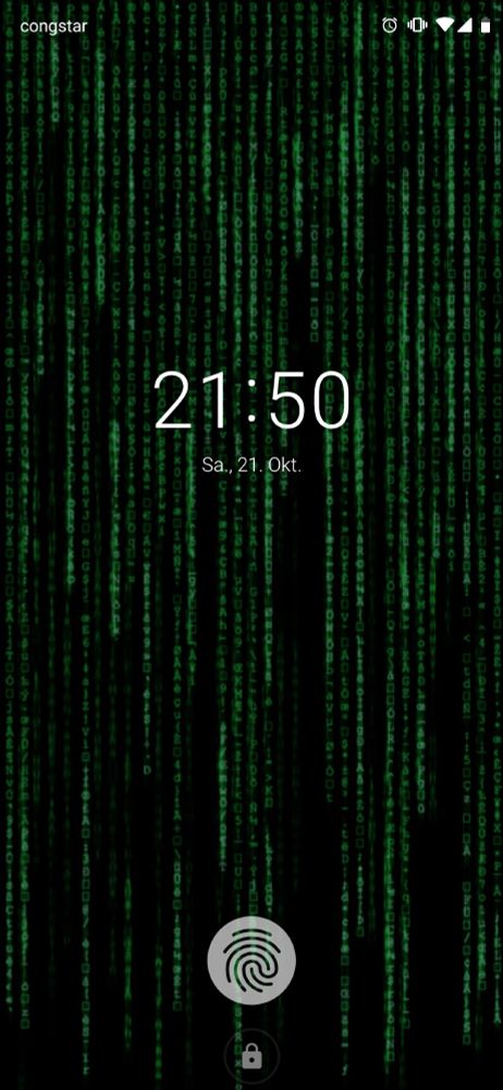 Sperrbildschirm mit "Digital Rain", der Animation mit fallenden grünen Zeichen aus dem Film "Matrix".