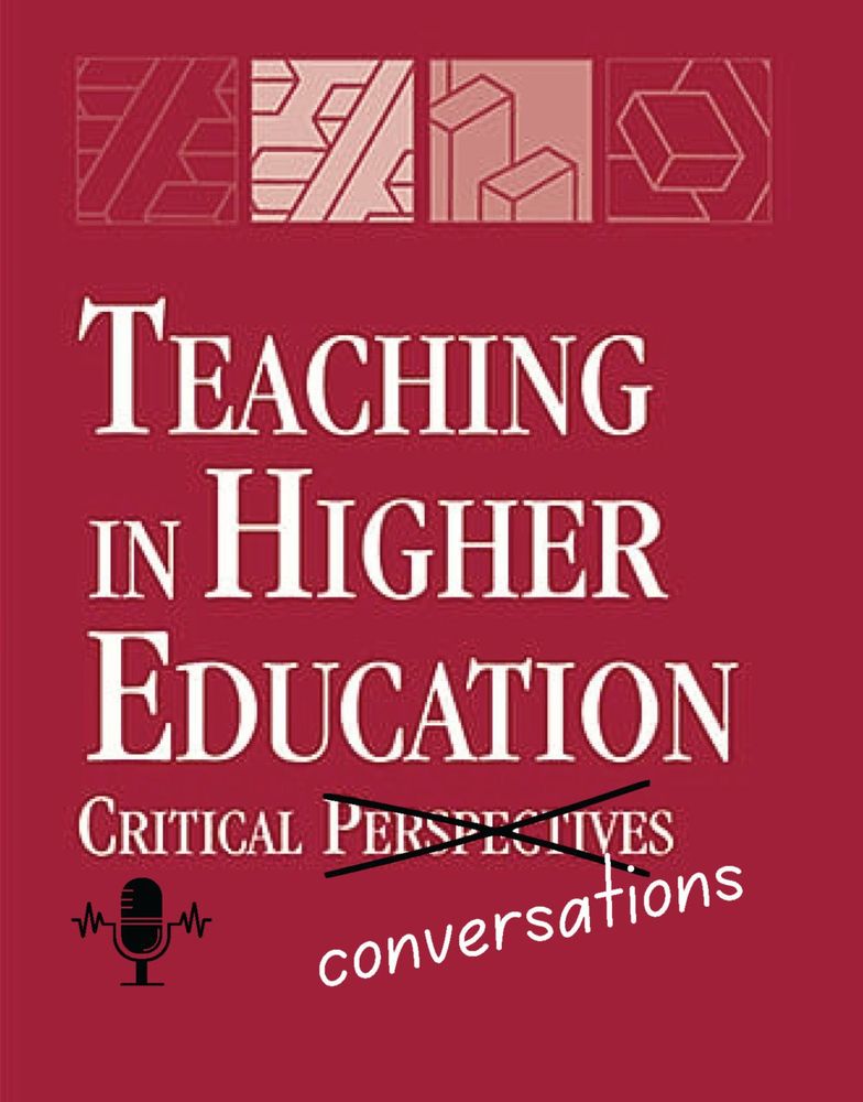 A screenshot of the cover of the journal Teaching in Higher Education: Critical Perspecitives. The cover is red with a black band on the edge. In the picture, the word ’perspectives’ is crossed out and replaced with the term ‘conversations’.

